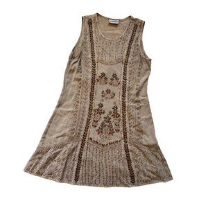 Encounter Boho Embroidered Taupe Sleeveless Dress Free Size